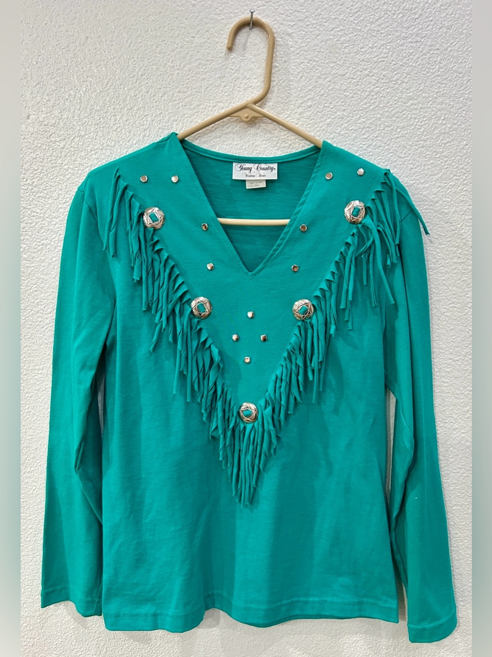 Western Turqouise Fringe Long-Sleeve Top